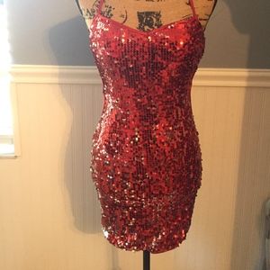 red sequence dress